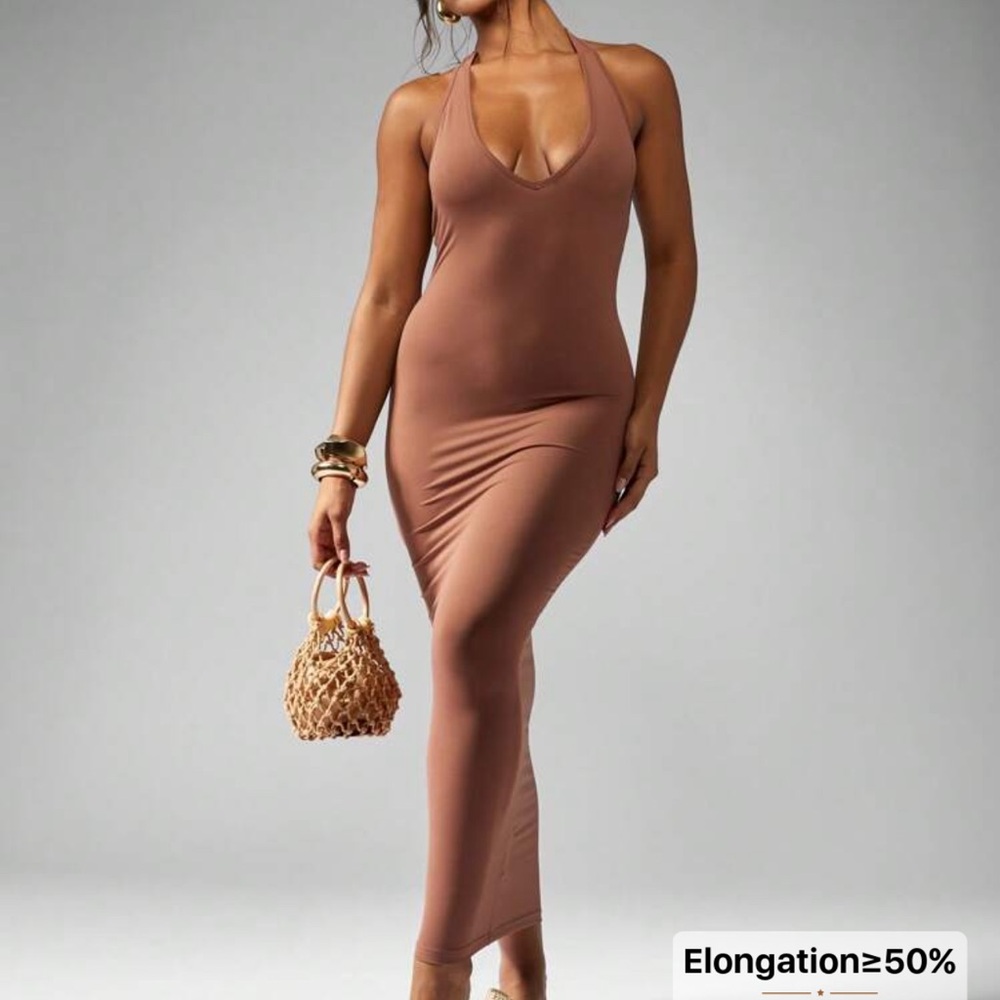 Missguided Tan Halter Maxi Dress